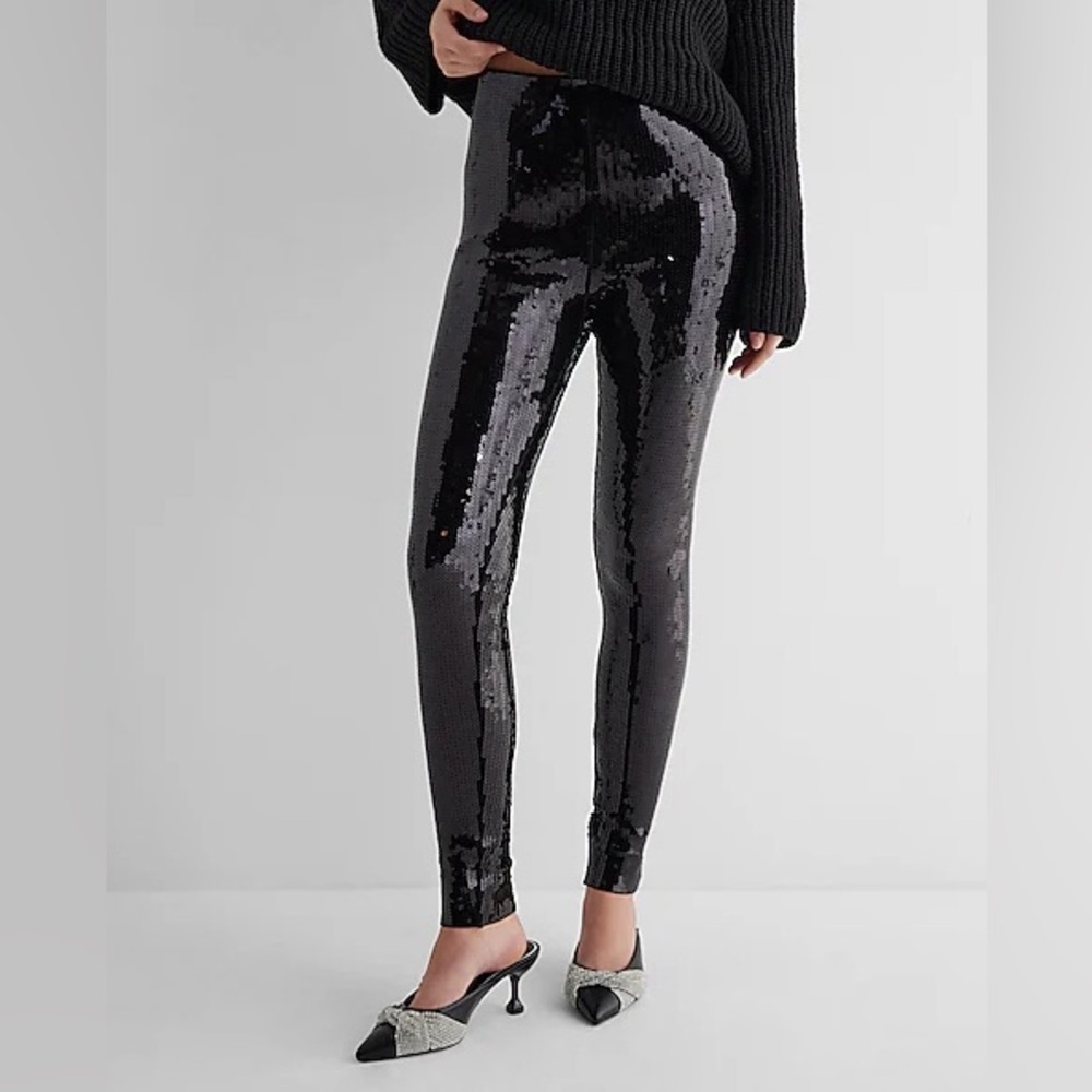 Express High Waisted Sequin Black  Leggings SZ Small